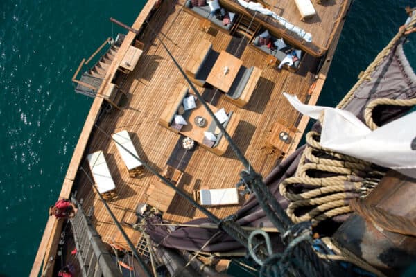 View of Silolona deck from fore mast