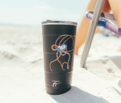 Pirani 26oz tumbler with marine-inspired designs by underwater photographer Chris Gug, reducing single-use plastic.