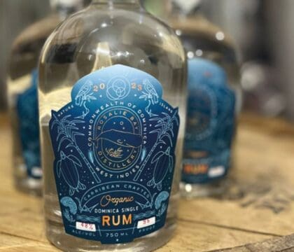 Premium Oceans Forward rum from Dominica, where proceeds support coral restoration, sea turtle protection, and whale conservation.