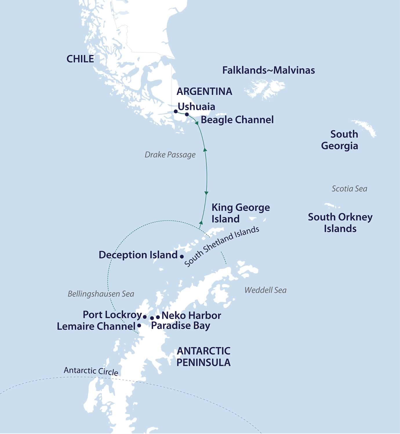 Spirit of Antarctica Route Map