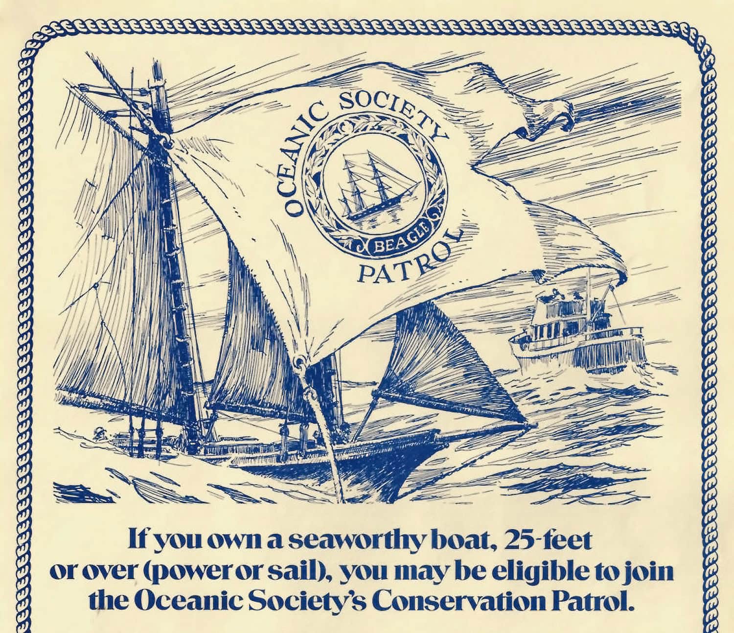A 1972 advertisement for the Oceanic Society patrol